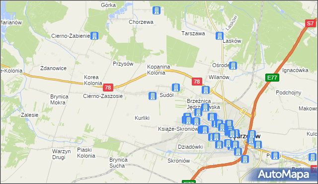 mapa Sudół gmina Jędrzejów, Sudół gmina Jędrzejów na mapie Targeo