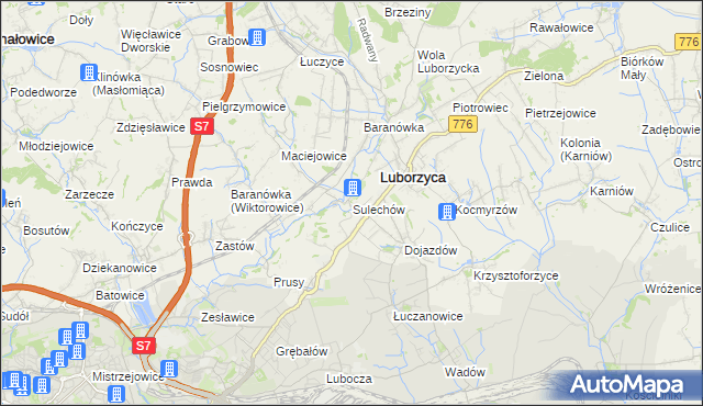 mapa Sulechów gmina Kocmyrzów-Luborzyca, Sulechów gmina Kocmyrzów-Luborzyca na mapie Targeo