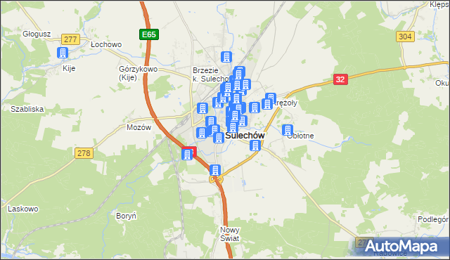 mapa Sulechów powiat zielonogórski, Sulechów powiat zielonogórski na mapie Targeo