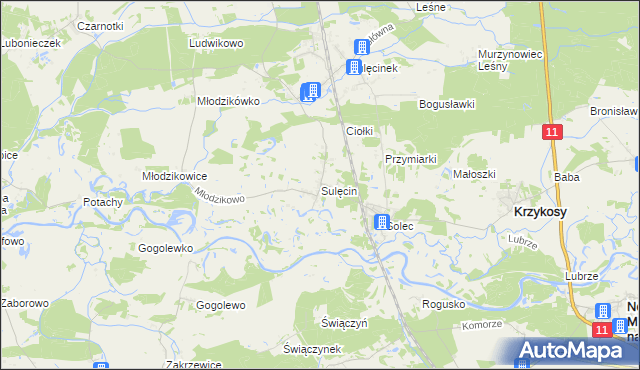 mapa Sulęcin gmina Krzykosy, Sulęcin gmina Krzykosy na mapie Targeo