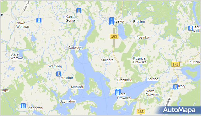 mapa Sulibórz gmina Czaplinek, Sulibórz gmina Czaplinek na mapie Targeo