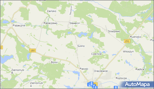 mapa Sulino gmina Choszczno, Sulino gmina Choszczno na mapie Targeo