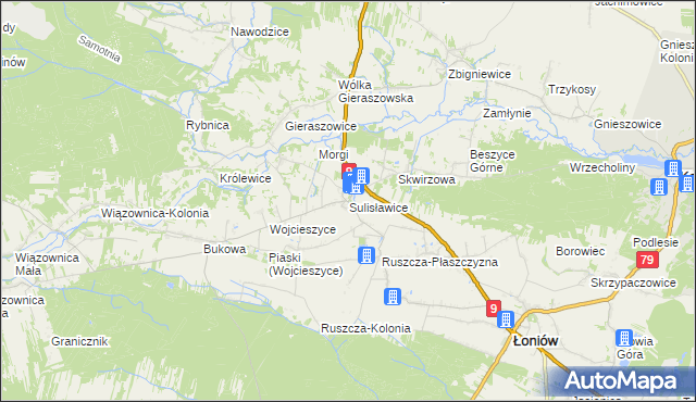 mapa Sulisławice gmina Łoniów, Sulisławice gmina Łoniów na mapie Targeo