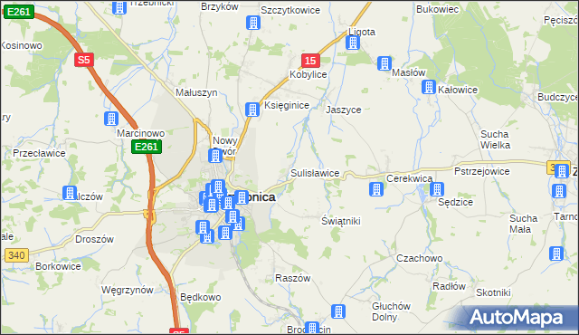 mapa Sulisławice gmina Trzebnica, Sulisławice gmina Trzebnica na mapie Targeo