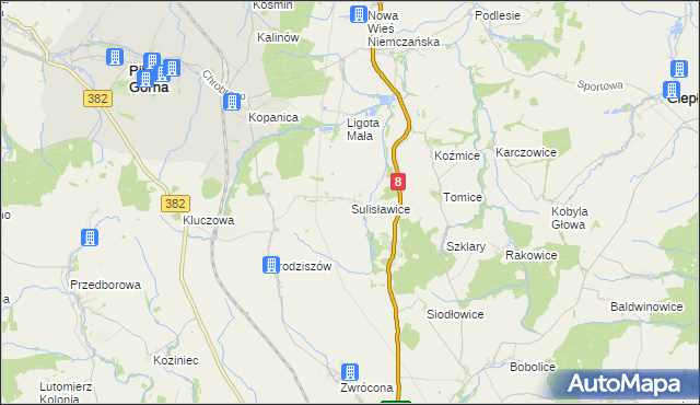 mapa Sulisławice gmina Ząbkowice Śląskie, Sulisławice gmina Ząbkowice Śląskie na mapie Targeo