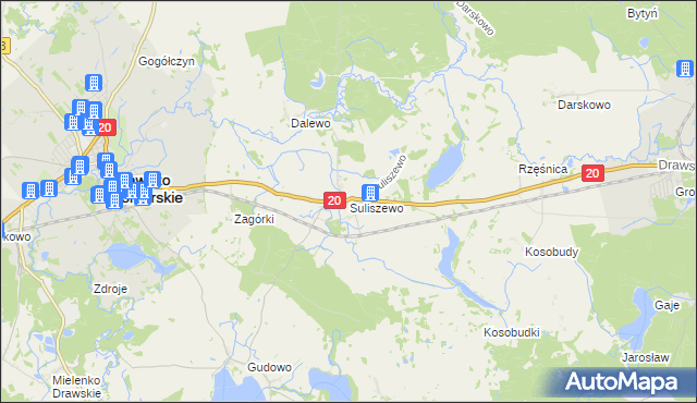 mapa Suliszewo gmina Drawsko Pomorskie, Suliszewo gmina Drawsko Pomorskie na mapie Targeo