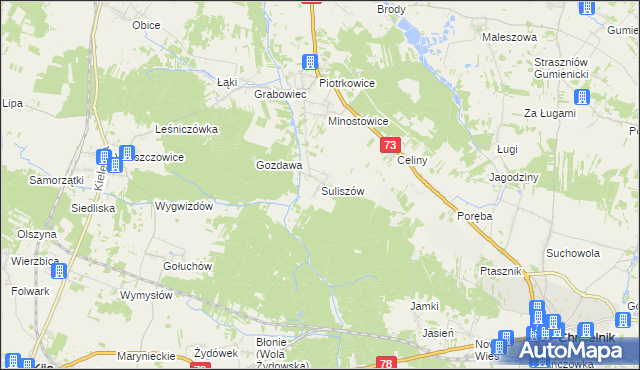 mapa Suliszów gmina Chmielnik, Suliszów gmina Chmielnik na mapie Targeo