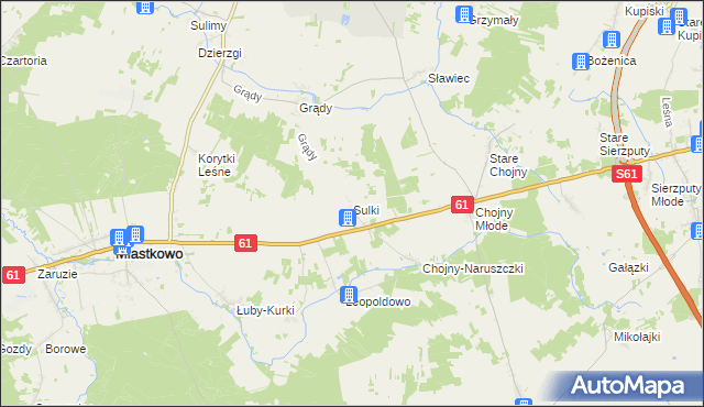 mapa Sulki gmina Miastkowo, Sulki gmina Miastkowo na mapie Targeo