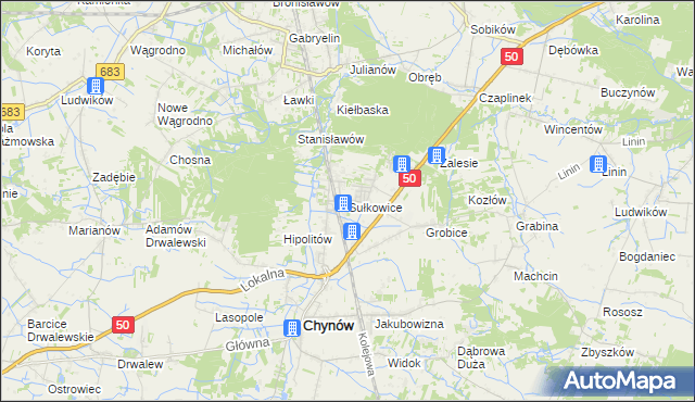 mapa Sułkowice gmina Chynów, Sułkowice gmina Chynów na mapie Targeo