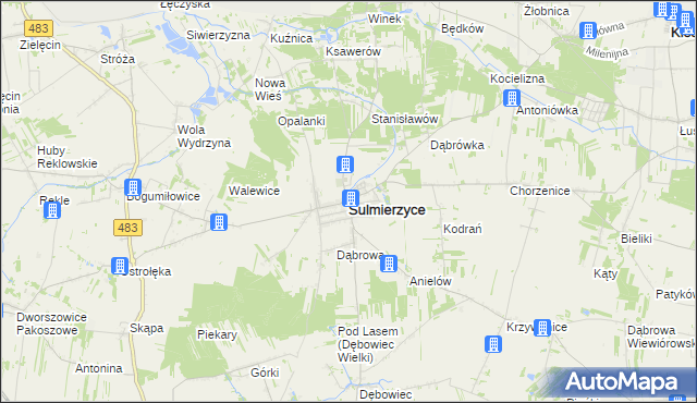 mapa Sulmierzyce powiat pajęczański, Sulmierzyce powiat pajęczański na mapie Targeo