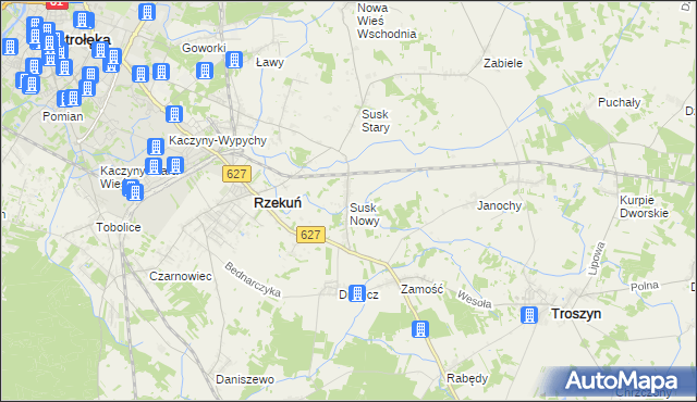 mapa Susk Nowy gmina Rzekuń, Susk Nowy gmina Rzekuń na mapie Targeo