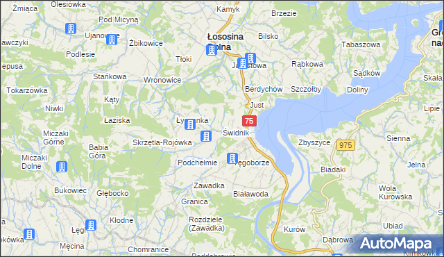 mapa Świdnik gmina Łososina Dolna, Świdnik gmina Łososina Dolna na mapie Targeo