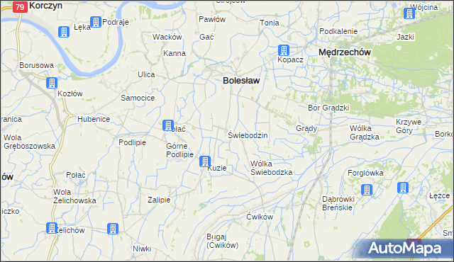 mapa Świebodzin gmina Bolesław, Świebodzin gmina Bolesław na mapie Targeo