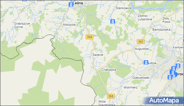 mapa Świecie gmina Leśna, Świecie gmina Leśna na mapie Targeo
