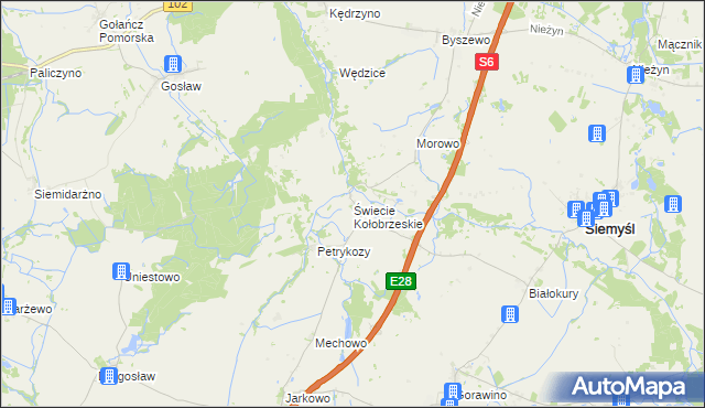 mapa Świecie Kołobrzeskie, Świecie Kołobrzeskie na mapie Targeo