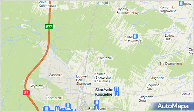 mapa Świerczek gmina Skarżysko Kościelne, Świerczek gmina Skarżysko Kościelne na mapie Targeo