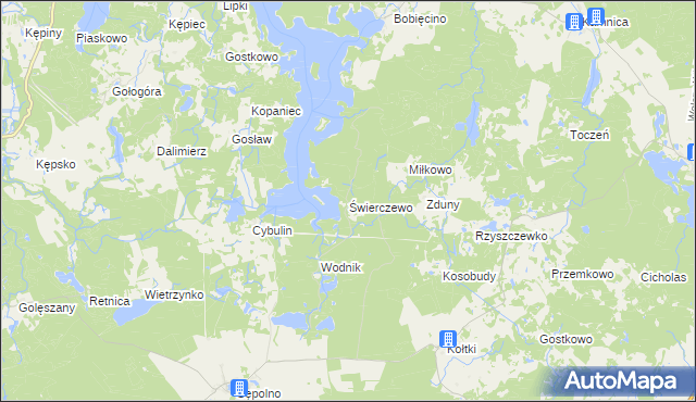 mapa Świerczewo gmina Biały Bór, Świerczewo gmina Biały Bór na mapie Targeo