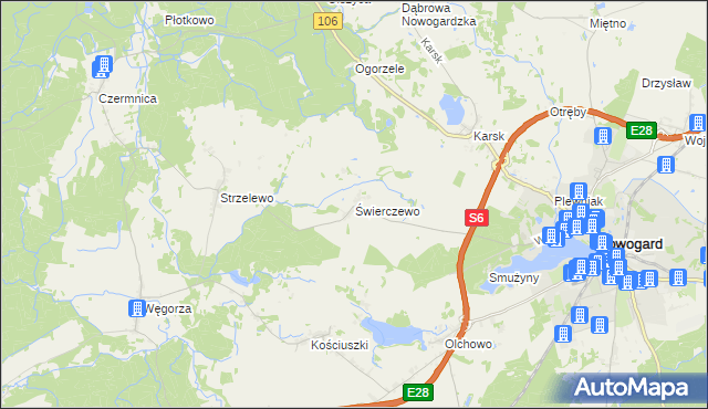 mapa Świerczewo gmina Nowogard, Świerczewo gmina Nowogard na mapie Targeo