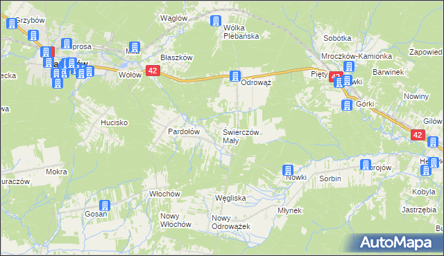 mapa Świerczów Mały, Świerczów Mały na mapie Targeo