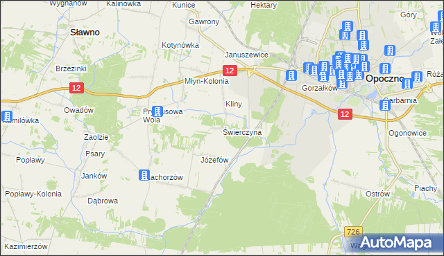 mapa Świerczyna gmina Opoczno, Świerczyna gmina Opoczno na mapie Targeo