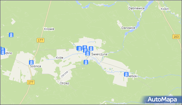 mapa Świerczyna gmina Wierzchowo, Świerczyna gmina Wierzchowo na mapie Targeo