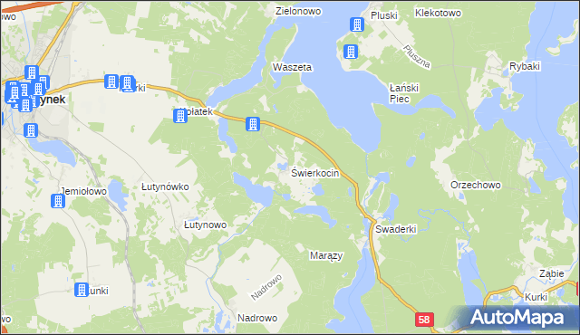 mapa Świerkocin gmina Olsztynek, Świerkocin gmina Olsztynek na mapie Targeo