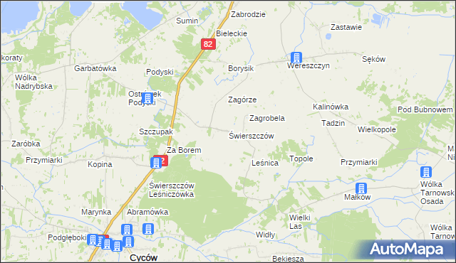 mapa Świerszczów gmina Cyców, Świerszczów gmina Cyców na mapie Targeo