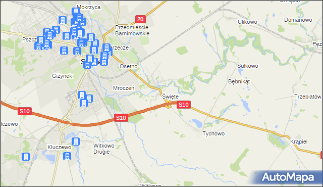 mapa Święte gmina Stargard, Święte gmina Stargard na mapie Targeo