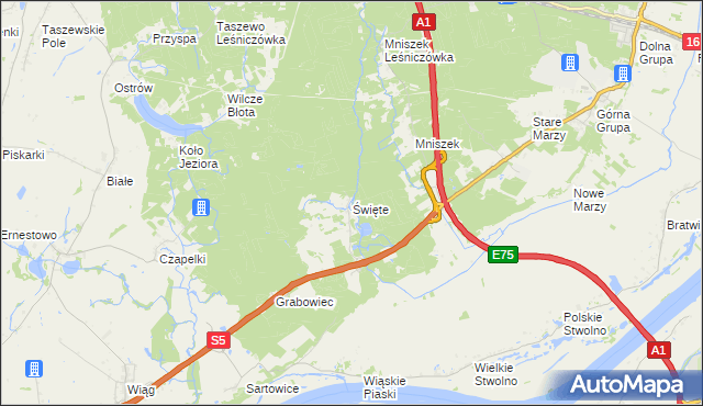 mapa Święte gmina Świecie, Święte gmina Świecie na mapie Targeo