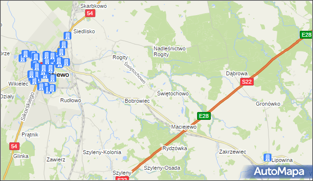 mapa Świętochowo, Świętochowo na mapie Targeo