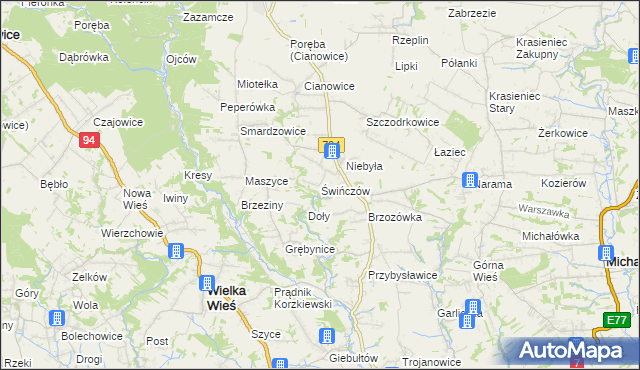 mapa Świńczów, Świńczów na mapie Targeo