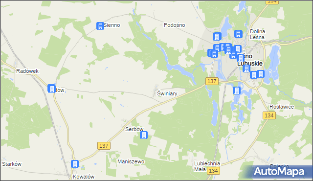 mapa Świniary gmina Ośno Lubuskie, Świniary gmina Ośno Lubuskie na mapie Targeo