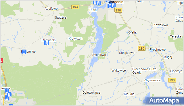 mapa Sypniewo gmina Margonin, Sypniewo gmina Margonin na mapie Targeo