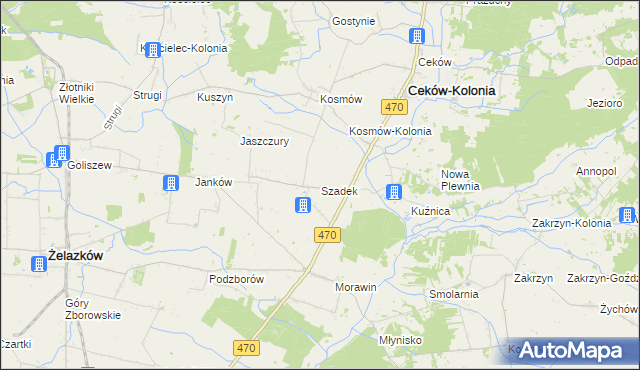 mapa Szadek gmina Ceków-Kolonia, Szadek gmina Ceków-Kolonia na mapie Targeo