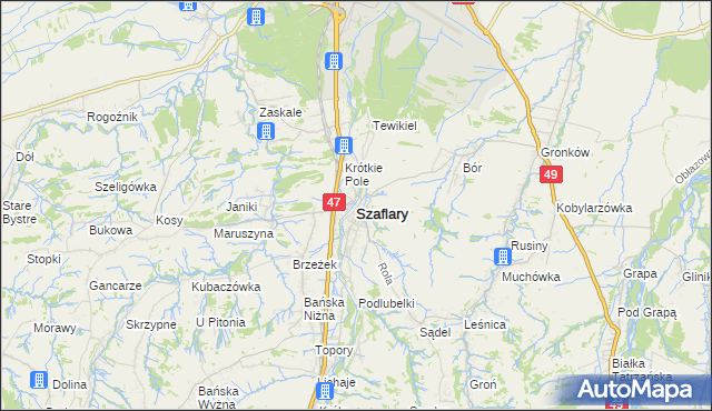 mapa Szaflary, Szaflary na mapie Targeo