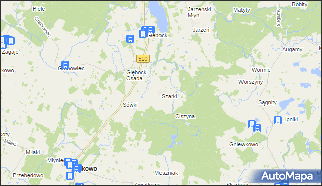 mapa Szarki gmina Lelkowo, Szarki gmina Lelkowo na mapie Targeo