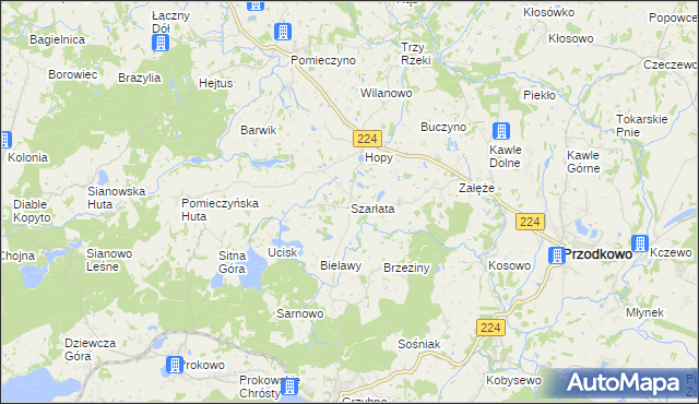 mapa Szarłata gmina Przodkowo, Szarłata gmina Przodkowo na mapie Targeo