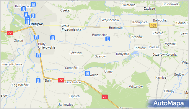 mapa Szarów gmina Poddębice, Szarów gmina Poddębice na mapie Targeo