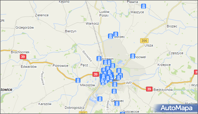 mapa Szczawin gmina Strzelin, Szczawin gmina Strzelin na mapie Targeo