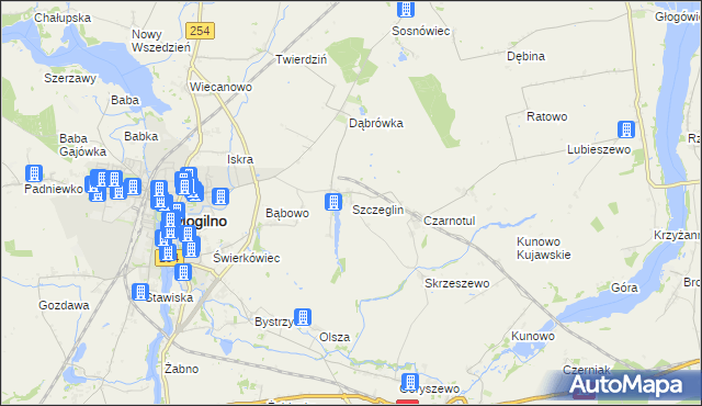 mapa Szczeglin gmina Mogilno, Szczeglin gmina Mogilno na mapie Targeo