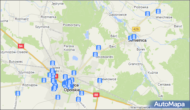 mapa Szczepanek gmina Strzelce Opolskie, Szczepanek gmina Strzelce Opolskie na mapie Targeo