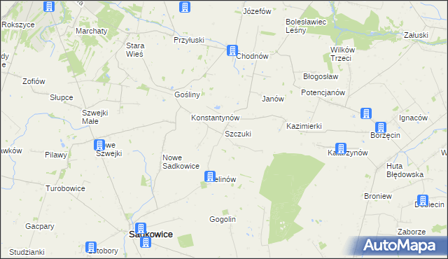 mapa Szczuki gmina Biała Rawska, Szczuki gmina Biała Rawska na mapie Targeo