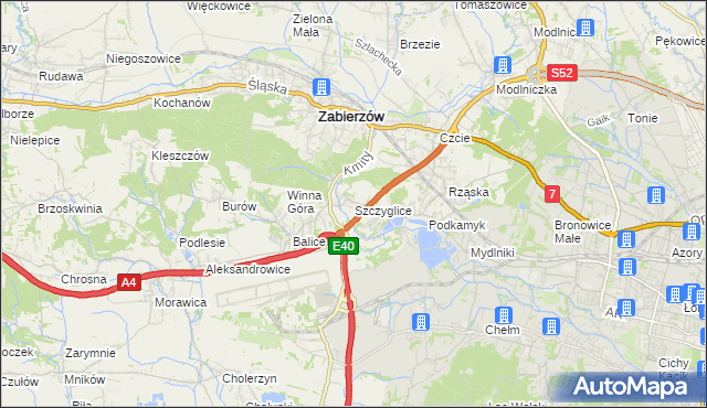 mapa Szczyglice gmina Zabierzów, Szczyglice gmina Zabierzów na mapie Targeo