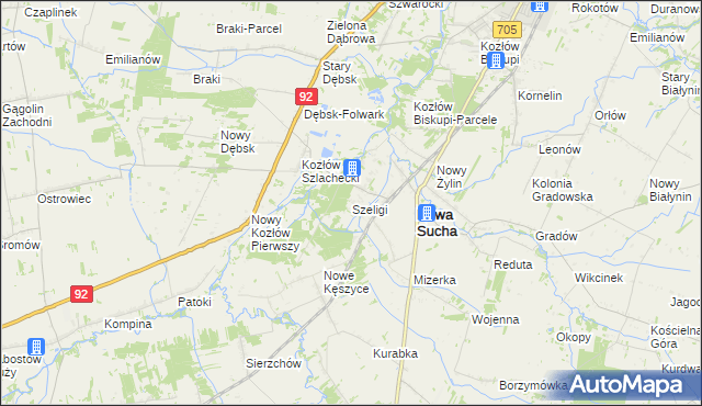 mapa Szeligi gmina Nowa Sucha, Szeligi gmina Nowa Sucha na mapie Targeo