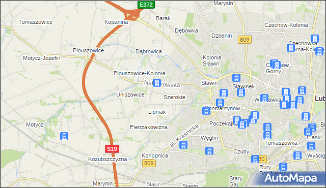 mapa Szerokie gmina Konopnica, Szerokie gmina Konopnica na mapie Targeo