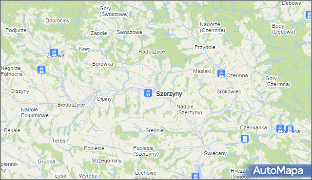 mapa Szerzyny, Szerzyny na mapie Targeo