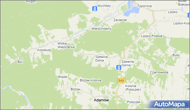 mapa Szewnia Dolna, Szewnia Dolna na mapie Targeo