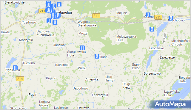 mapa Szklana gmina Sierakowice, Szklana gmina Sierakowice na mapie Targeo