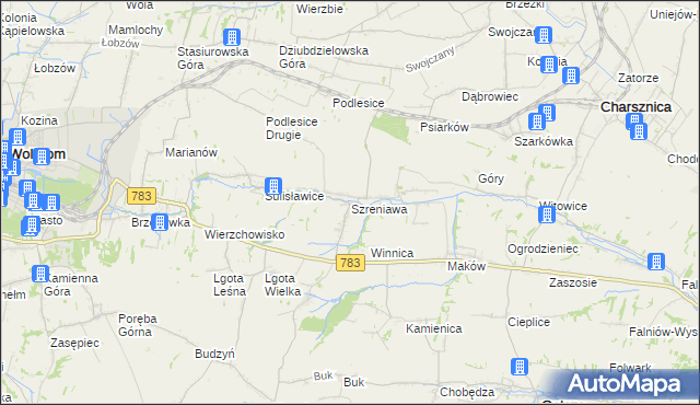 mapa Szreniawa gmina Gołcza, Szreniawa gmina Gołcza na mapie Targeo