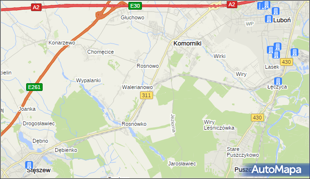 mapa Szreniawa gmina Komorniki, Szreniawa gmina Komorniki na mapie Targeo